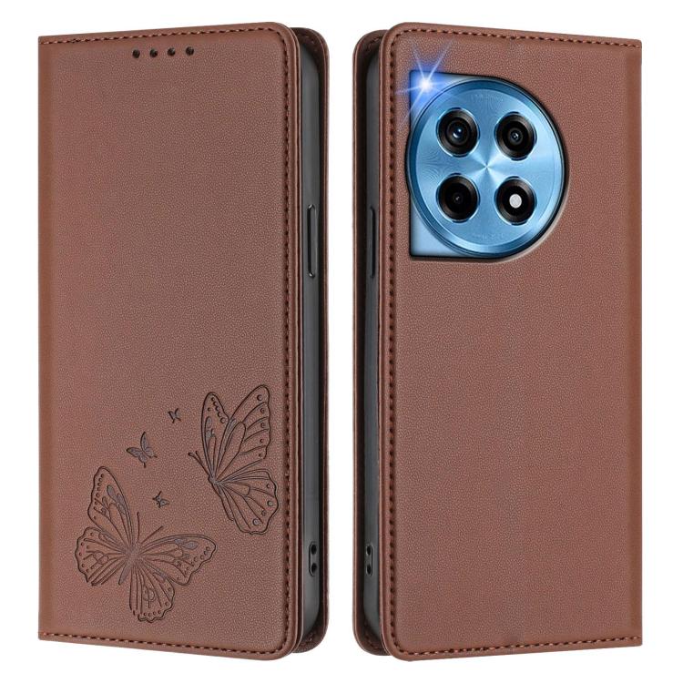 For OnePlus 12R / OnePlus Ace 3 Strong Magnetic Dual Butterfly RFID Vegan Leather Phone Case