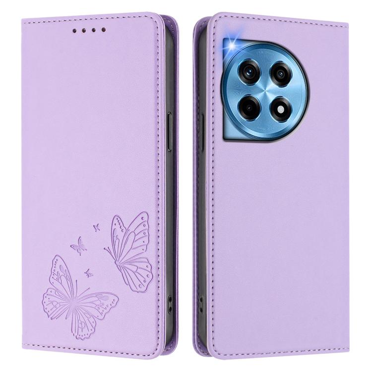 For OnePlus 12 Strong Magnetic Dual Butterfly RFID Vegan Leather Phone Case