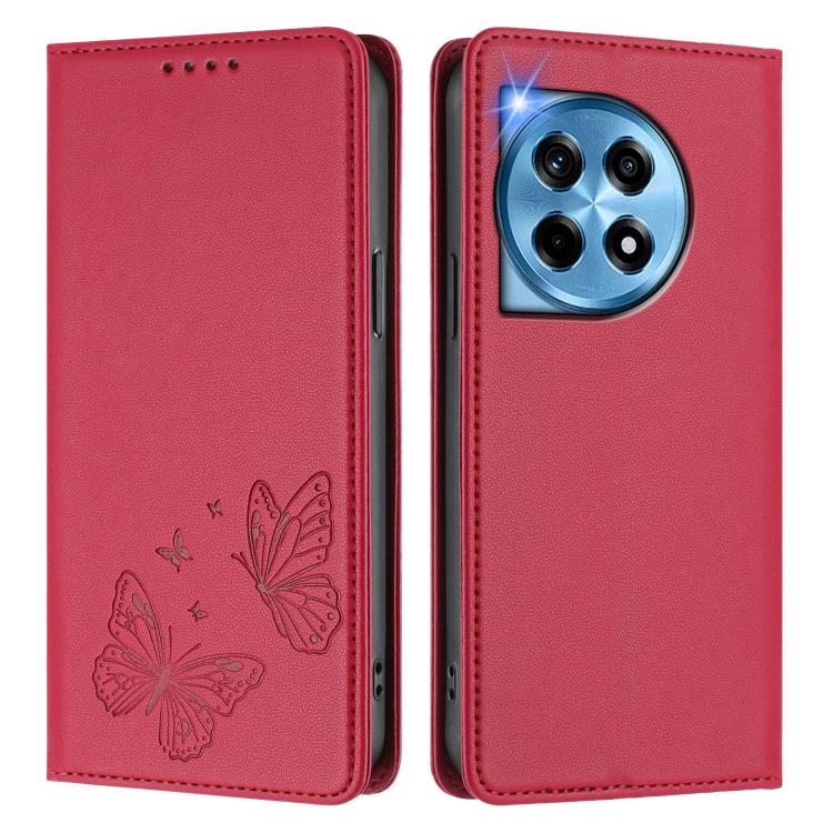 For OnePlus 12 Strong Magnetic Dual Butterfly RFID Vegan Leather Phone Case