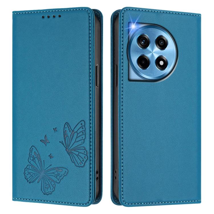For OnePlus 12 Strong Magnetic Dual Butterfly RFID Vegan Leather Phone Case
