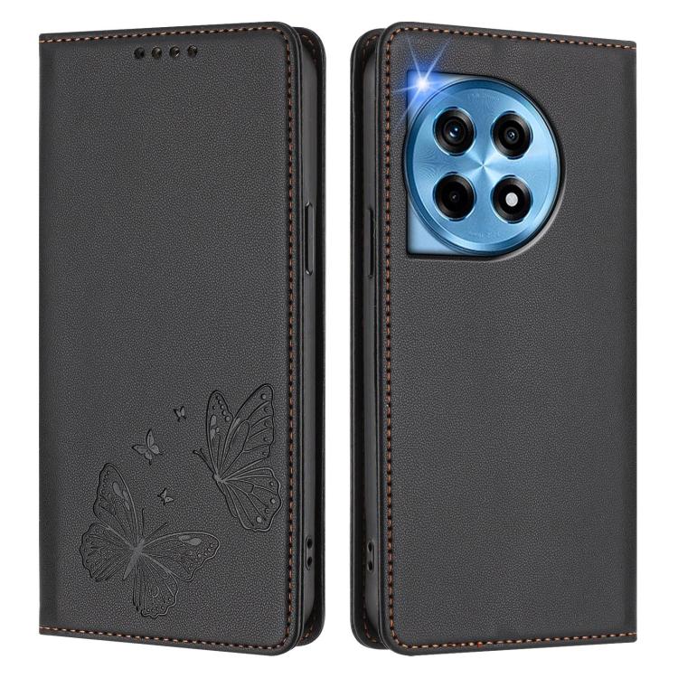 For OnePlus 12 Strong Magnetic Dual Butterfly RFID Vegan Leather Phone Case