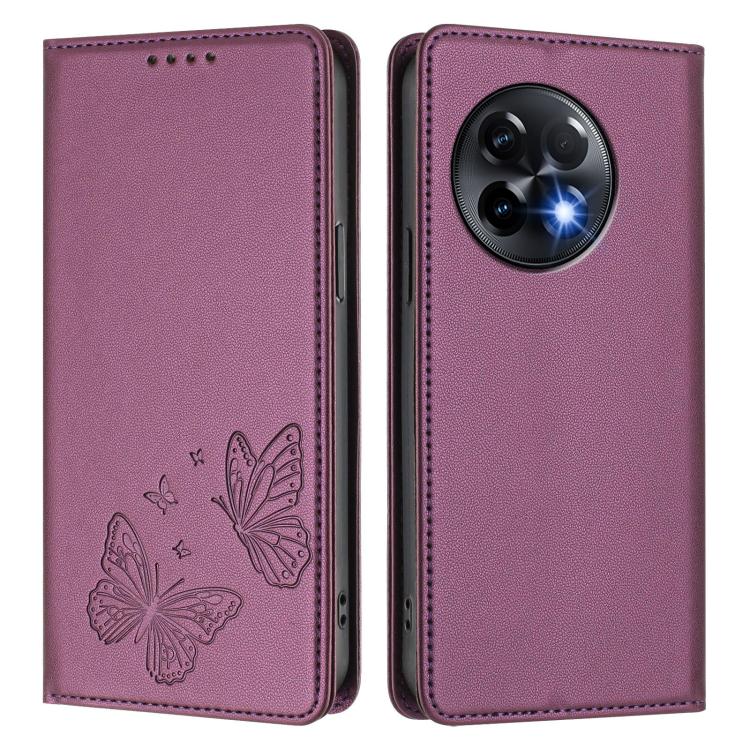 For OnePlus 11R / OnePlus Ace 2 Strong Magnetic Dual Butterfly RFID Vegan Leather Phone Case