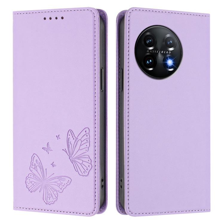 For OnePlus 11 Strong Magnetic Dual Butterfly RFID Vegan Leather Phone Case