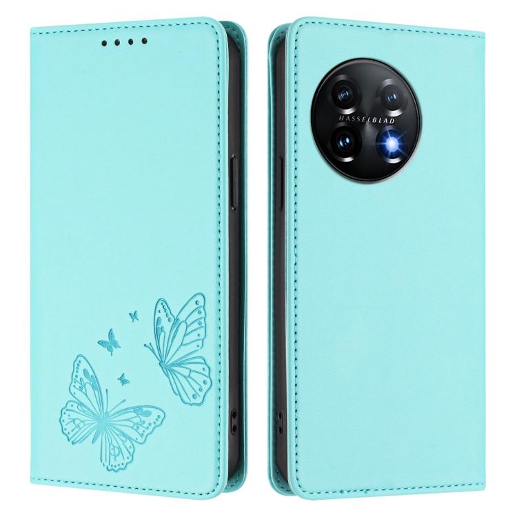 For OnePlus 11 Strong Magnetic Dual Butterfly RFID Vegan Leather Phone Case