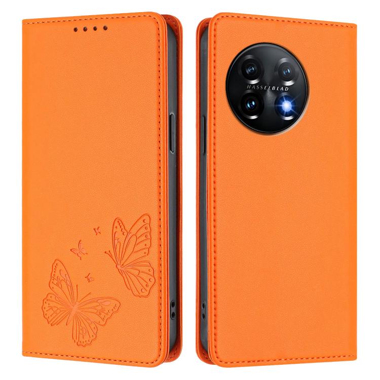 For OnePlus 11 Strong Magnetic Dual Butterfly RFID Vegan Leather Phone Case
