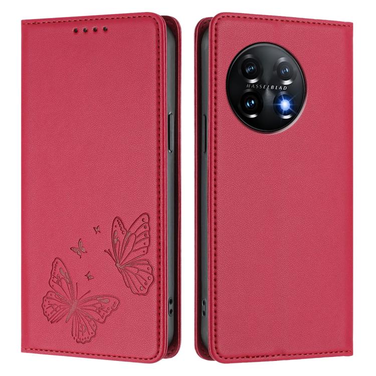 For OnePlus 11 Strong Magnetic Dual Butterfly RFID Vegan Leather Phone Case