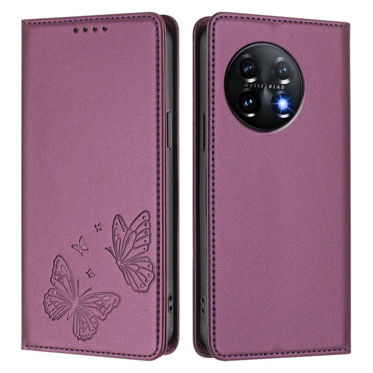 For OnePlus 11 Strong Magnetic Dual Butterfly RFID Vegan Leather Phone Case