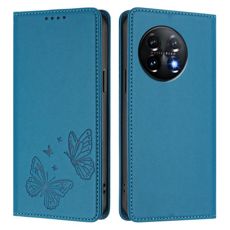 For OnePlus 11 Strong Magnetic Dual Butterfly RFID Vegan Leather Phone Case