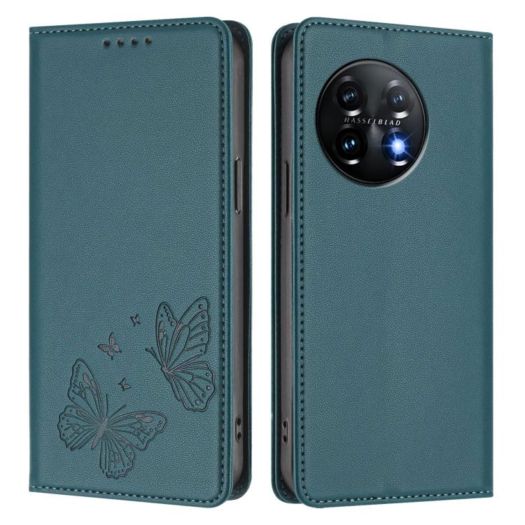 For OnePlus 11 Strong Magnetic Dual Butterfly RFID Vegan Leather Phone Case