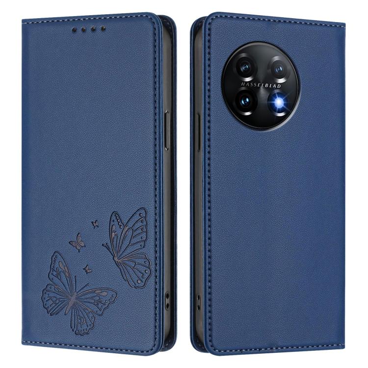 For OnePlus 11 Strong Magnetic Dual Butterfly RFID Vegan Leather Phone Case