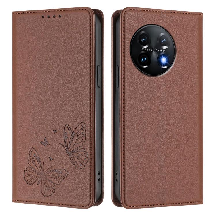 For OnePlus 11 Strong Magnetic Dual Butterfly RFID Vegan Leather Phone Case