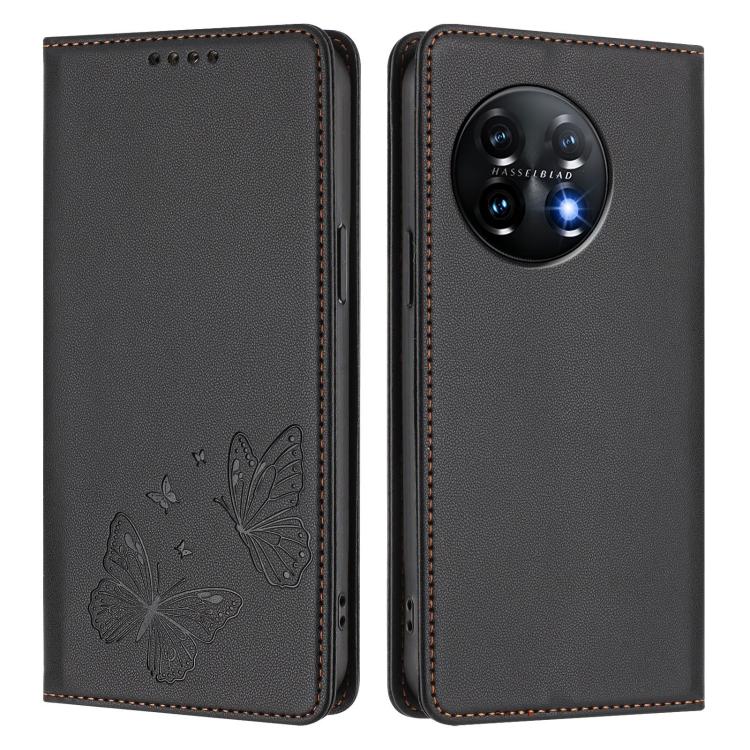 For OnePlus 11 Strong Magnetic Dual Butterfly RFID Vegan Leather Phone Case