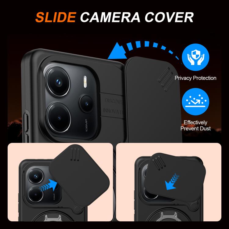 For Redmi Note 14 4G / 5G Camera Sliding Shield Magnetic Rotation Holder Phone Case