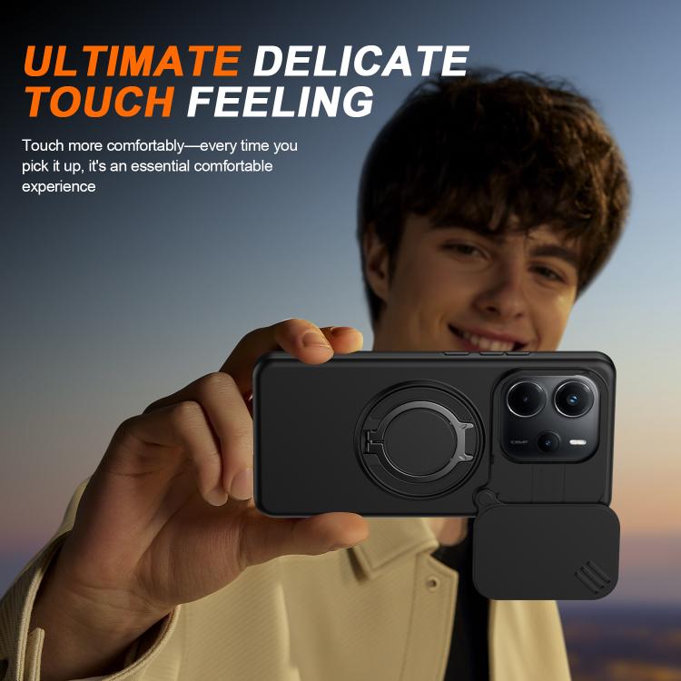 For Redmi Note 14 4G / 5G Camera Sliding Shield Magnetic Rotation Holder Phone Case