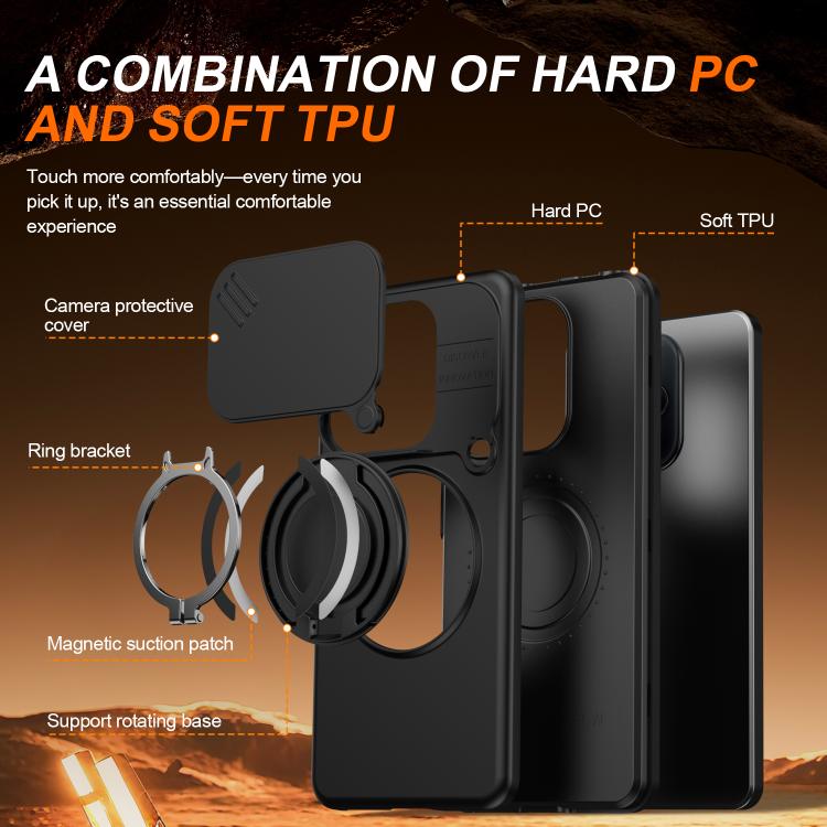 For Redmi Note 14 4G / 5G Camera Sliding Shield Magnetic Rotation Holder Phone Case