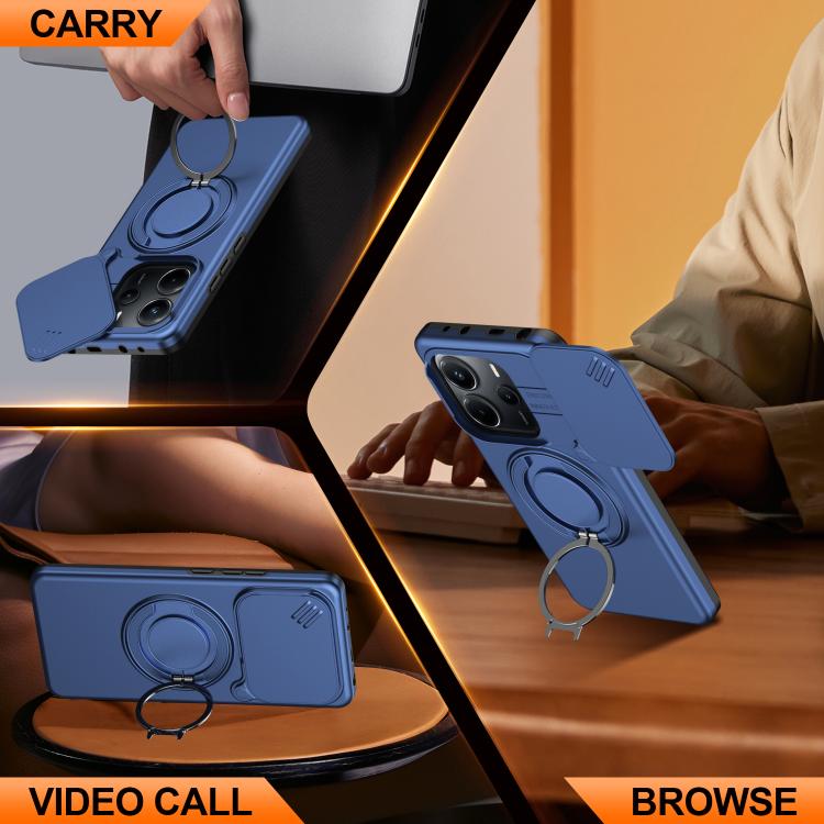 For Redmi Note 14 4G / 5G Camera Sliding Shield Magnetic Rotation Holder Phone Case