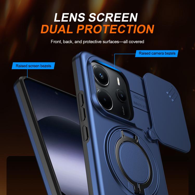 For Redmi Note 14 4G / 5G Camera Sliding Shield Magnetic Rotation Holder Phone Case