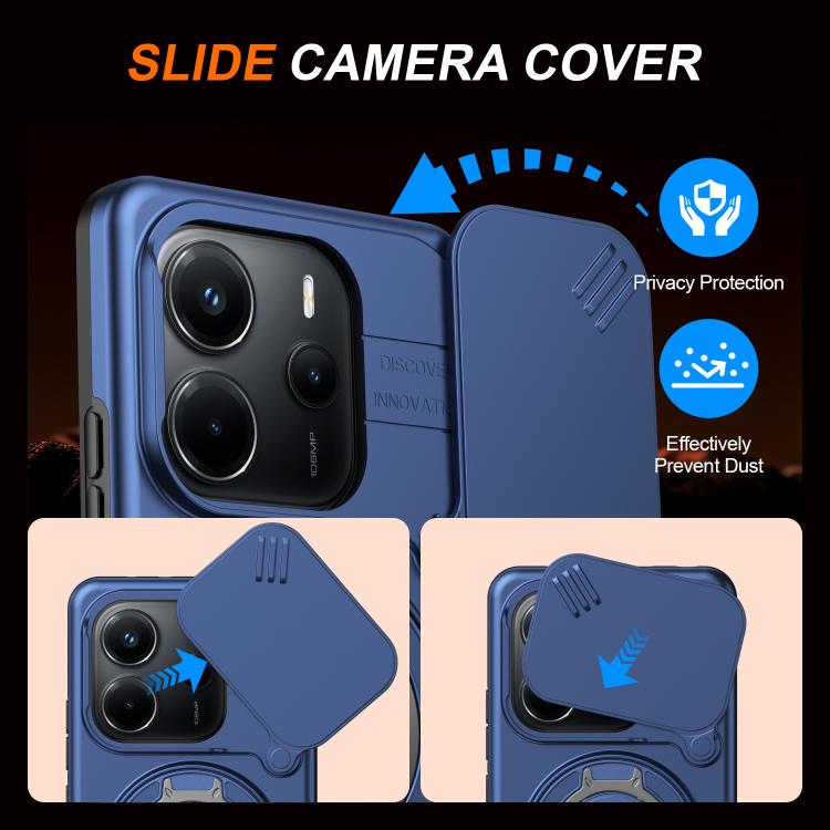 For Redmi Note 14 4G / 5G Camera Sliding Shield Magnetic Rotation Holder Phone Case