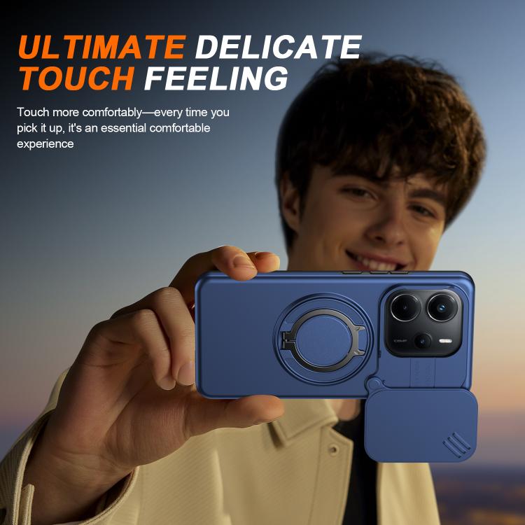 For Redmi Note 14 4G / 5G Camera Sliding Shield Magnetic Rotation Holder Phone Case