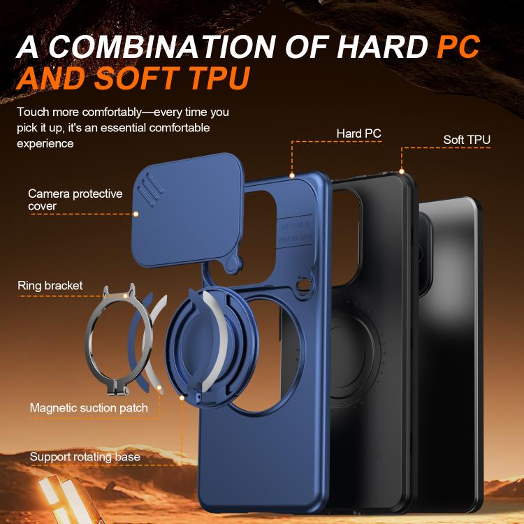 For Redmi Note 14 4G / 5G Camera Sliding Shield Magnetic Rotation Holder Phone Case