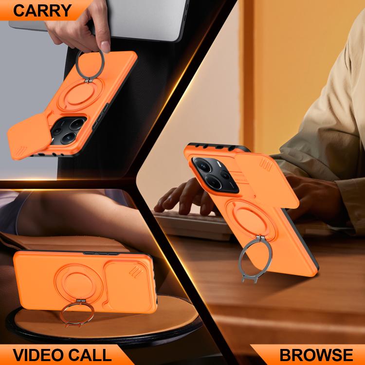 For Redmi Note 14 4G / 5G Camera Sliding Shield Magnetic Rotation Holder Phone Case