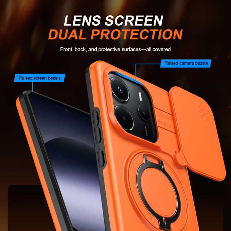 For Redmi Note 14 4G / 5G Camera Sliding Shield Magnetic Rotation Holder Phone Case