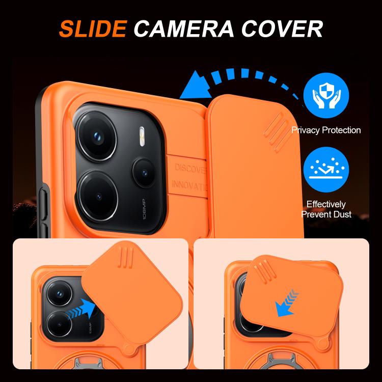 For Redmi Note 14 4G / 5G Camera Sliding Shield Magnetic Rotation Holder Phone Case