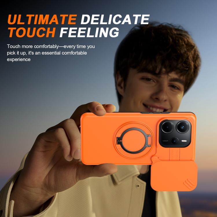 For Redmi Note 14 4G / 5G Camera Sliding Shield Magnetic Rotation Holder Phone Case