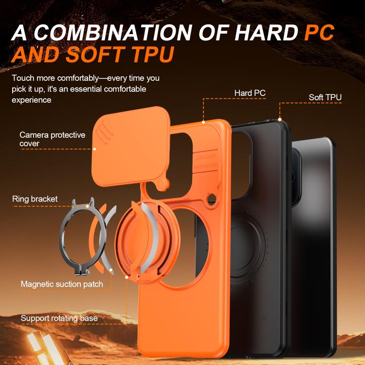 For Redmi Note 14 4G / 5G Camera Sliding Shield Magnetic Rotation Holder Phone Case