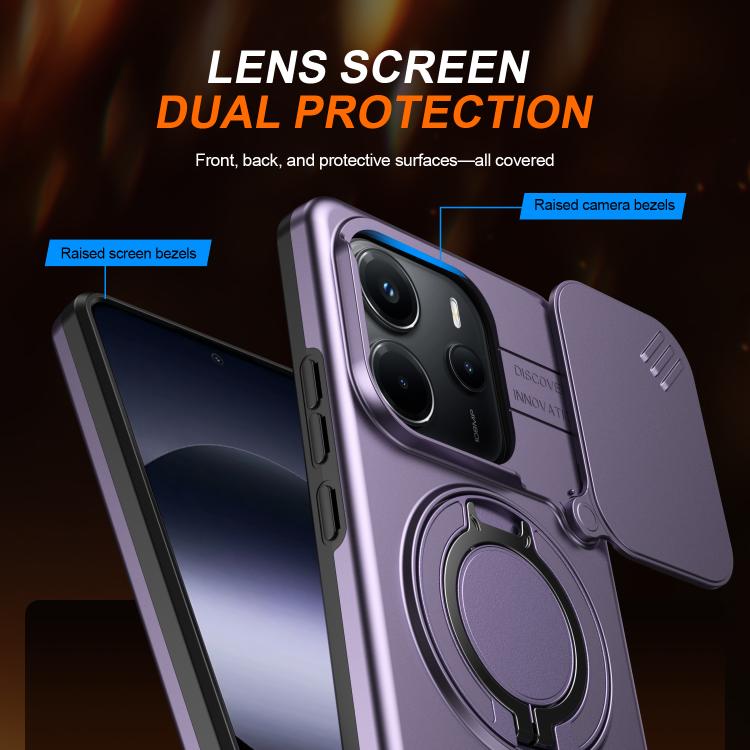 For Redmi Note 14 4G / 5G Camera Sliding Shield Magnetic Rotation Holder Phone Case