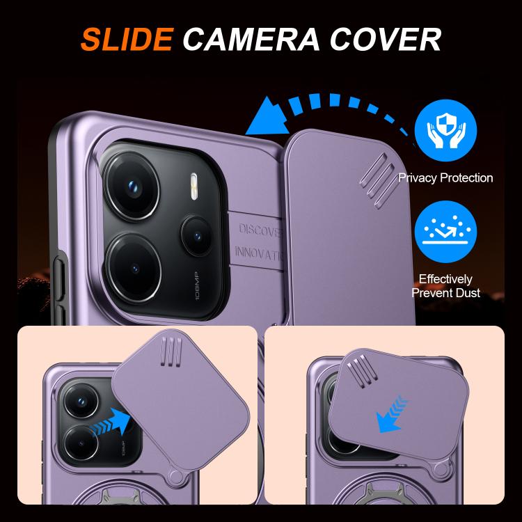 For Redmi Note 14 4G / 5G Camera Sliding Shield Magnetic Rotation Holder Phone Case