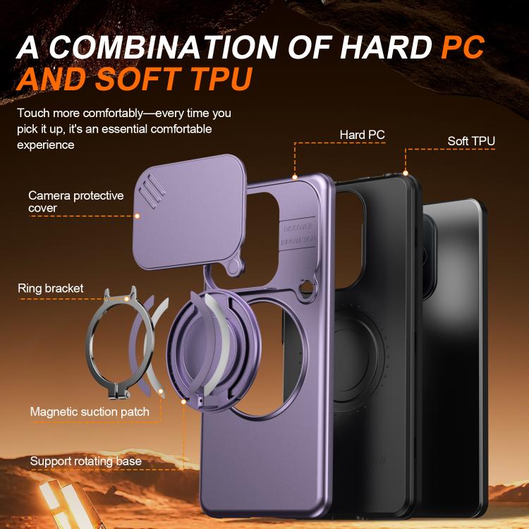 For Redmi Note 14 4G / 5G Camera Sliding Shield Magnetic Rotation Holder Phone Case