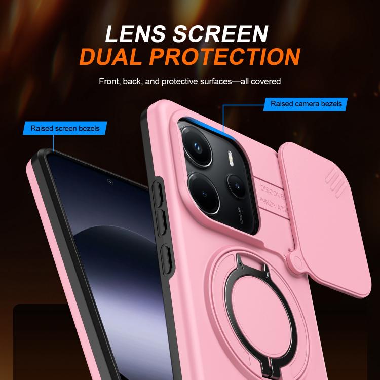 For Redmi Note 14 4G / 5G Camera Sliding Shield Magnetic Rotation Holder Phone Case