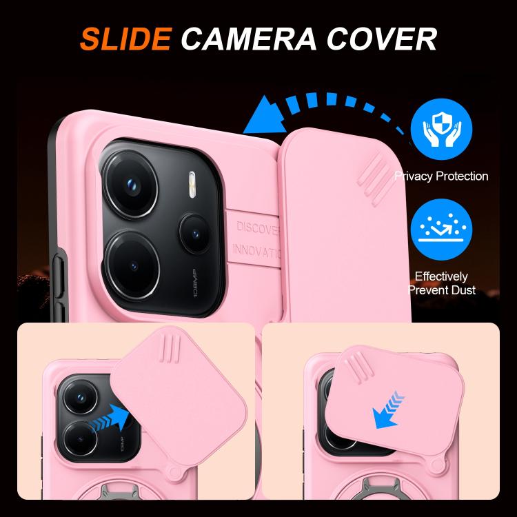 For Redmi Note 14 4G / 5G Camera Sliding Shield Magnetic Rotation Holder Phone Case