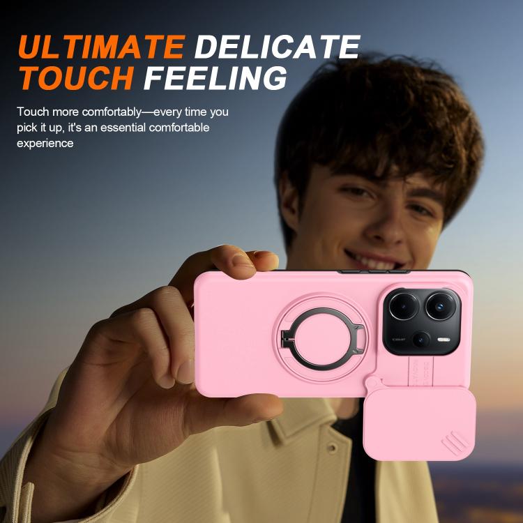 For Redmi Note 14 4G / 5G Camera Sliding Shield Magnetic Rotation Holder Phone Case