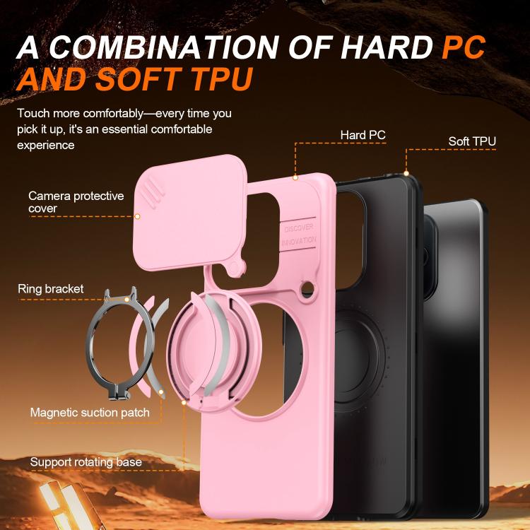 For Redmi Note 14 4G / 5G Camera Sliding Shield Magnetic Rotation Holder Phone Case