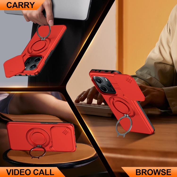 For Redmi Note 14 4G / 5G Camera Sliding Shield Magnetic Rotation Holder Phone Case