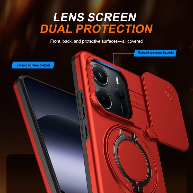 For Redmi Note 14 4G / 5G Camera Sliding Shield Magnetic Rotation Holder Phone Case
