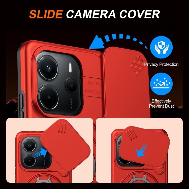 For Redmi Note 14 4G / 5G Camera Sliding Shield Magnetic Rotation Holder Phone Case