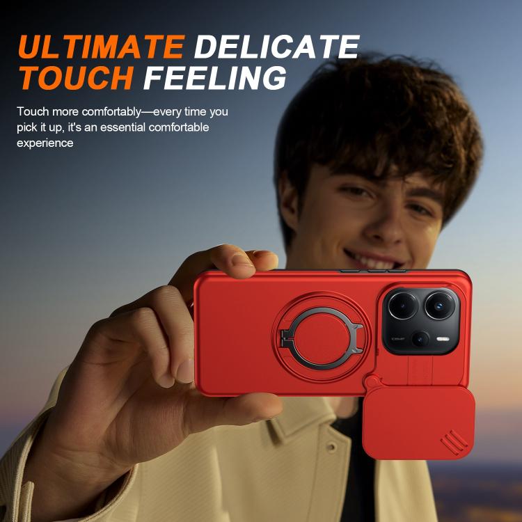 For Redmi Note 14 4G / 5G Camera Sliding Shield Magnetic Rotation Holder Phone Case