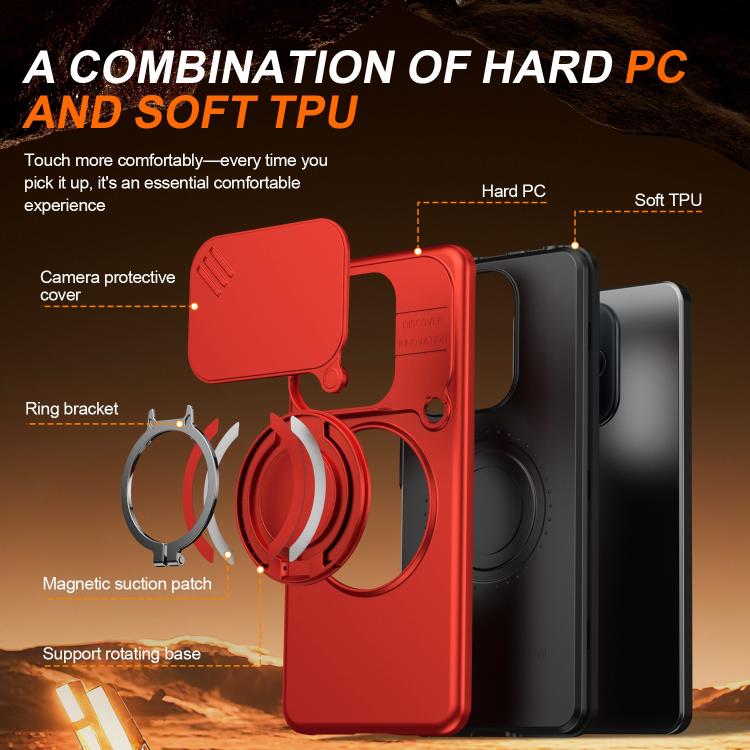 For Redmi Note 14 4G / 5G Camera Sliding Shield Magnetic Rotation Holder Phone Case