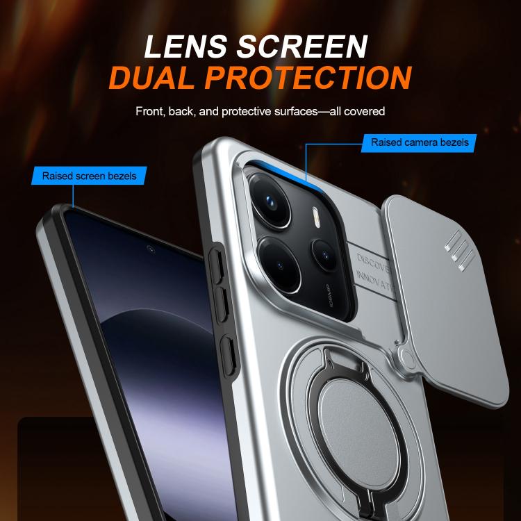 For Redmi Note 14 4G / 5G Camera Sliding Shield Magnetic Rotation Holder Phone Case