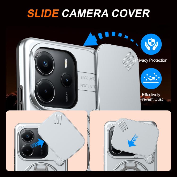 For Redmi Note 14 4G / 5G Camera Sliding Shield Magnetic Rotation Holder Phone Case