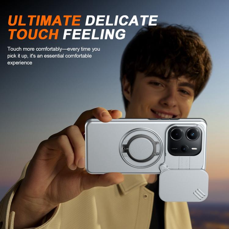 For Redmi Note 14 4G / 5G Camera Sliding Shield Magnetic Rotation Holder Phone Case