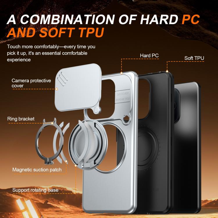 For Redmi Note 14 4G / 5G Camera Sliding Shield Magnetic Rotation Holder Phone Case