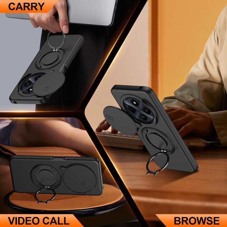 For Redmi 14C / 14R / Poco C75 Camera Sliding Shield Magnetic Rotation Holder Phone Case
