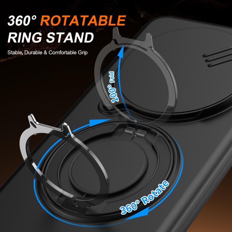 For Redmi 14C / 14R / Poco C75 Camera Sliding Shield Magnetic Rotation Holder Phone Case