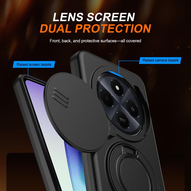 For Redmi 14C / 14R / Poco C75 Camera Sliding Shield Magnetic Rotation Holder Phone Case