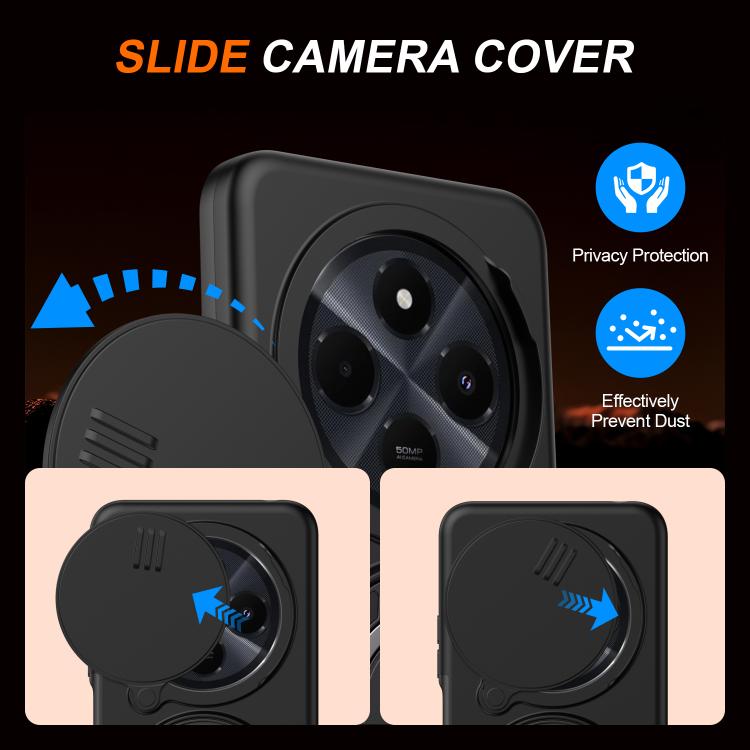 For Redmi 14C / 14R / Poco C75 Camera Sliding Shield Magnetic Rotation Holder Phone Case