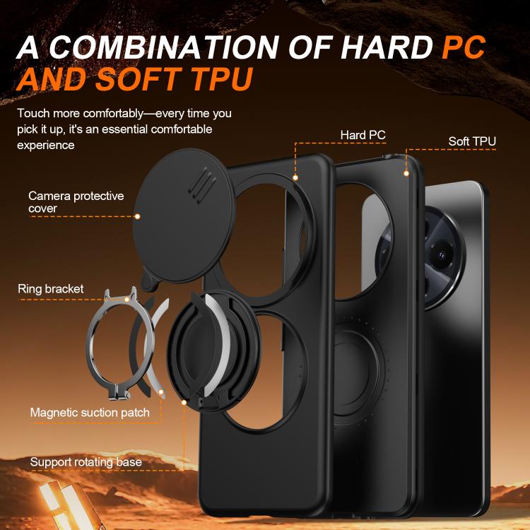For Redmi 14C / 14R / Poco C75 Camera Sliding Shield Magnetic Rotation Holder Phone Case